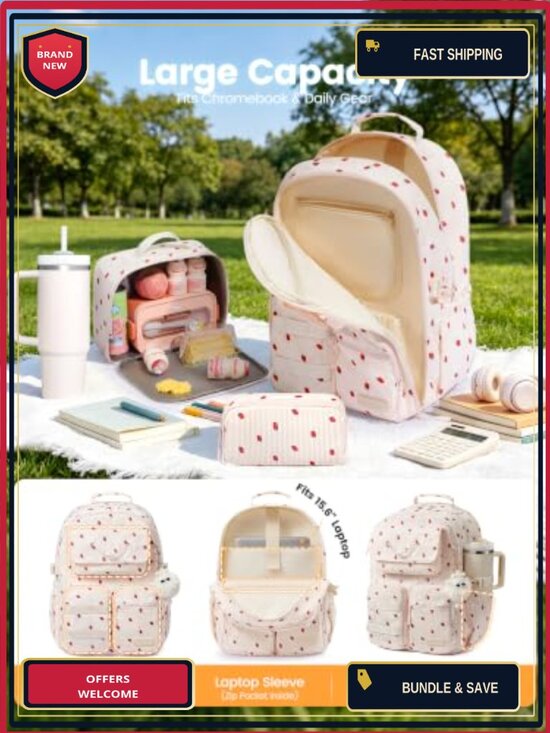Kids Backpack Set with Lunch Box & Pencil Case - 3 Piece Bookbag for School,